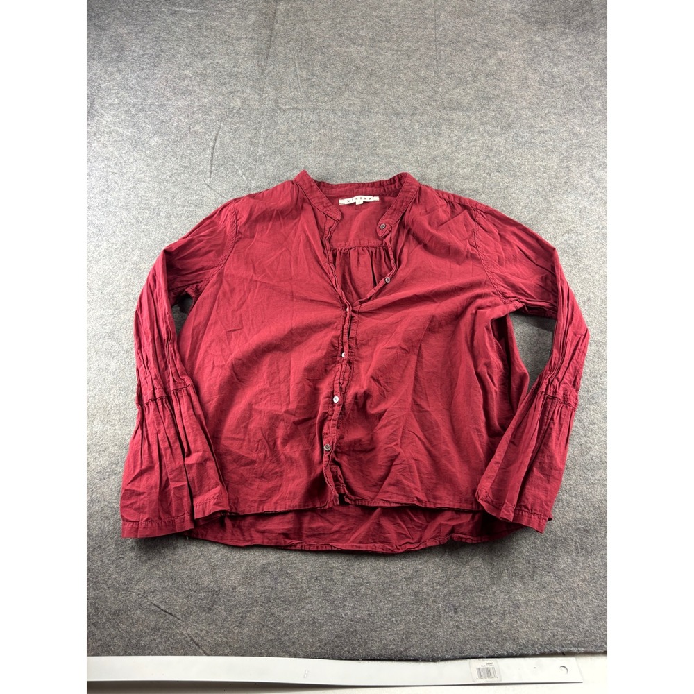 Xirena Red Cotton Gauze Bell Sleeve Button Up Blouse Small Made in USA
